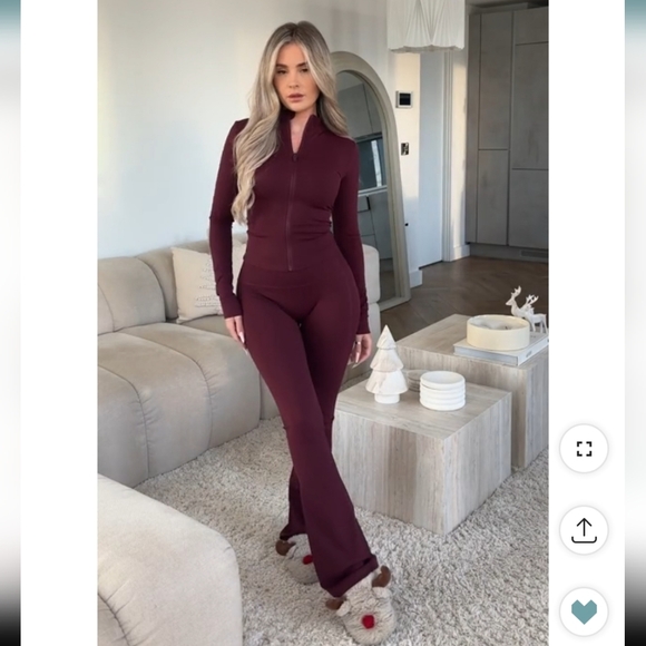 SET: Deep burgundy sculpt flare yoga pants, basic sculpt jacket PLT - Picture 2 of 4